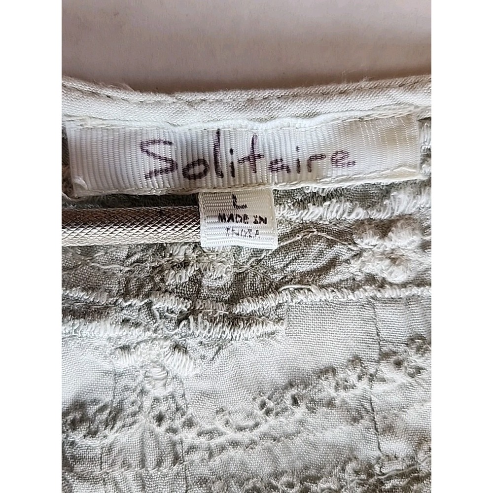 Solitaire Pintuck Embroidered Top Sz L Ivory Keyhole‎ Tunic Boho Peasant Casual - Picture 6 of 12